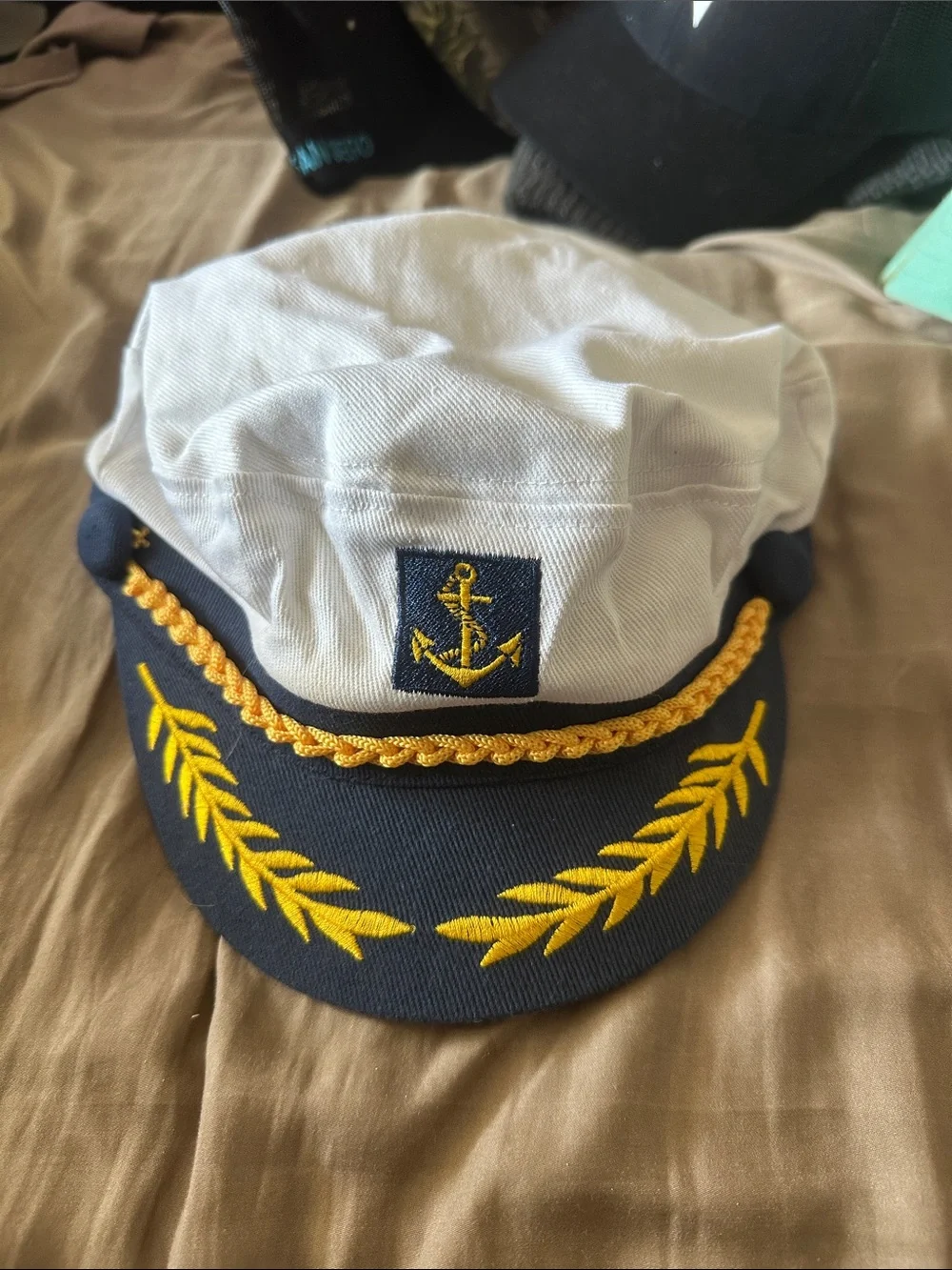 Nautical Captain Hat - White & Navy with Gold Embroidery